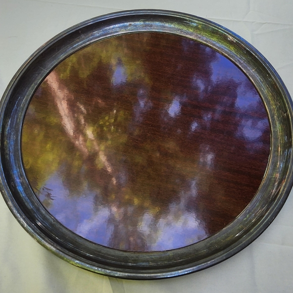 Vintage Silverplate and Wood Serving Tray - Elegant Round Design - Picture 2 of 2